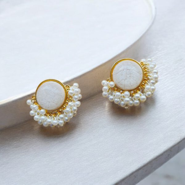 Gold Plated Round Earring.(White) - Image 2