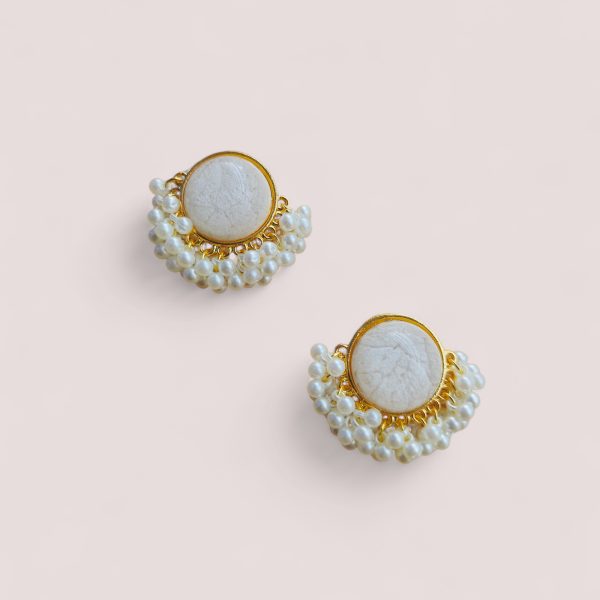 Gold Plated Round Earring.(White)