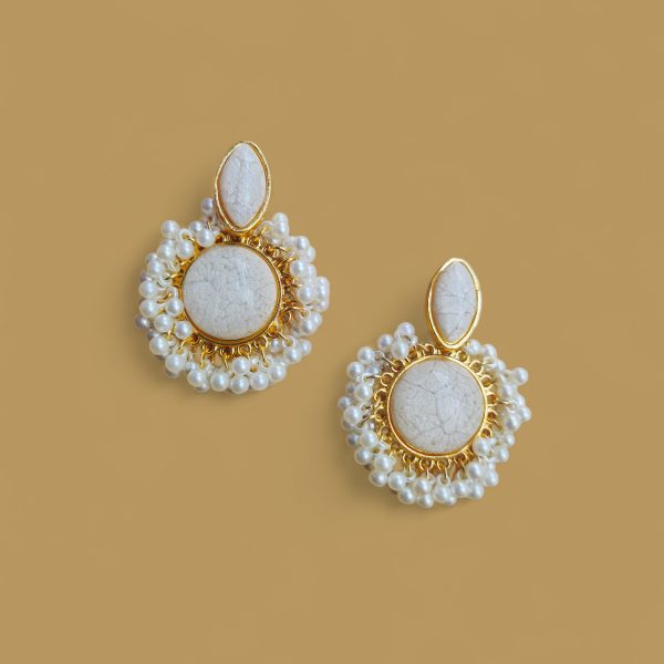 Gold Plated Crystal Drop Earring.(White)