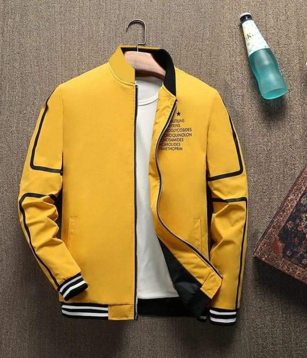 Acetate Printed Casual Bomber Zipper Winter Jacket for Men - Yellow - FMJ-001