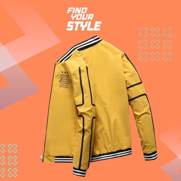 Acetate Printed Casual Bomber Zipper Winter Jacket for Men - Yellow - FMJ-001 - Image 3