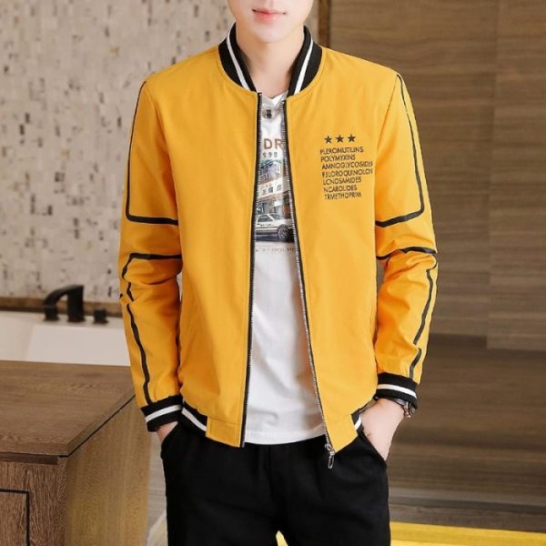 Acetate Printed Casual Bomber Zipper Winter Jacket for Men - Yellow - FMJ-001 - Image 2